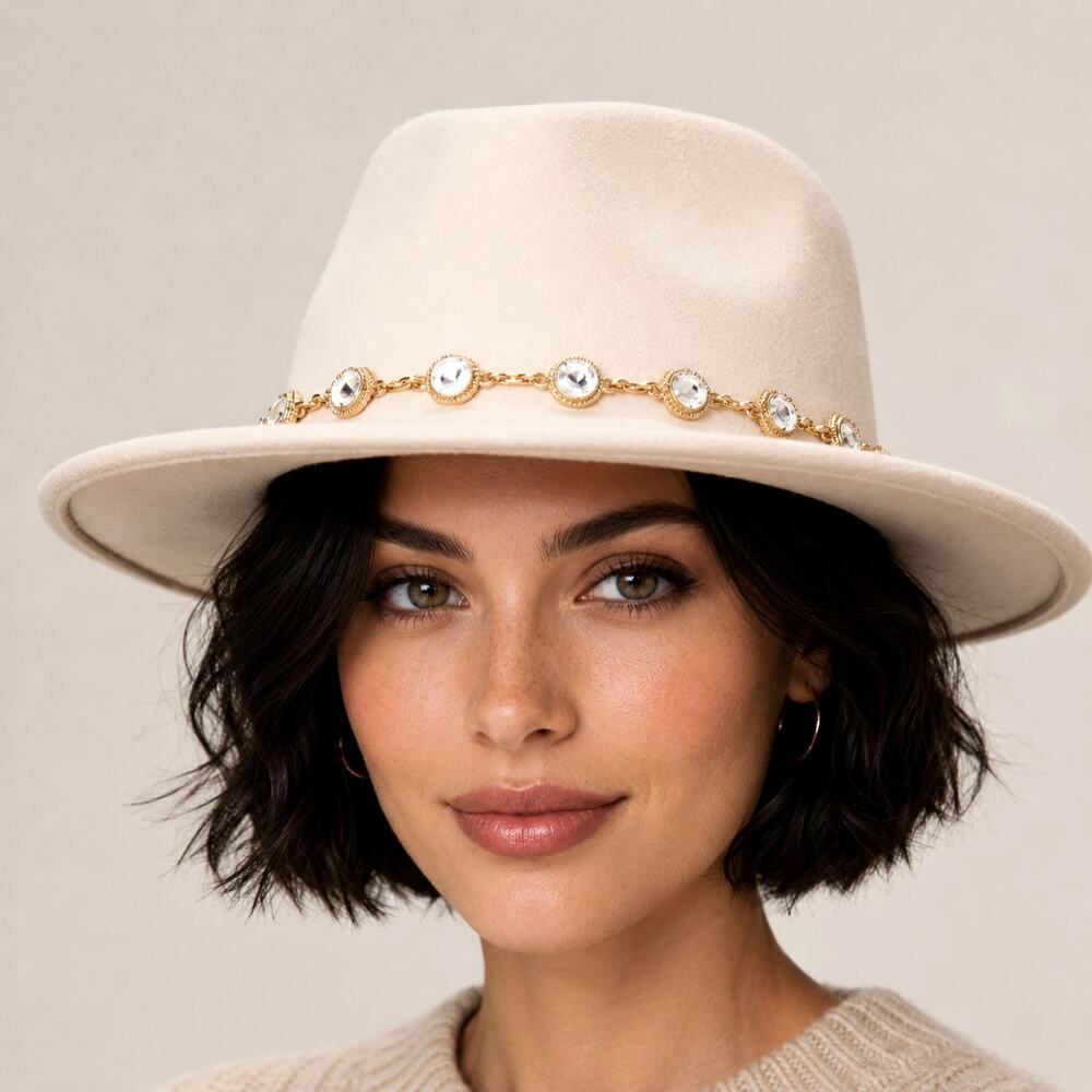 Cowgirl Cowboy Rhinestone Trim Sonoma Valley Fedora - Nude